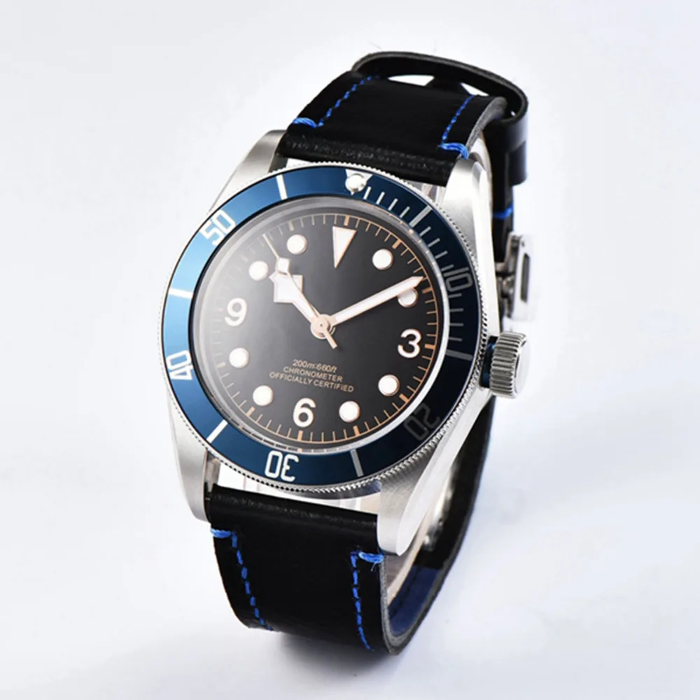 

Sapphire Glass 41mm Sterile Dial erkek kol saati White Marks watch men Blue Bezel Clock Mens Automatic mechanical wristwatches