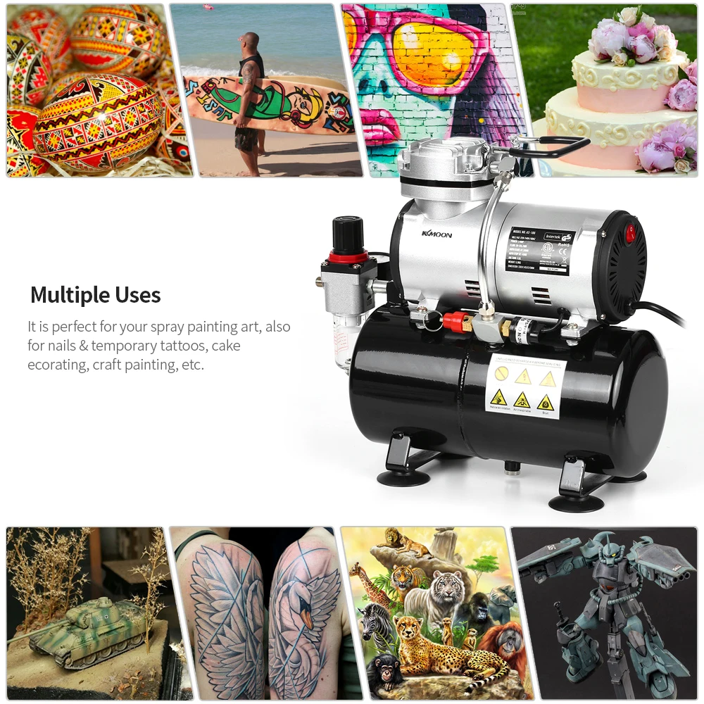 

KKmoon Professional Airbrush Compressor Oil-less Quiet High-pressure Pump Tattoo Spraying Air Compressor with Tank 220-240V
