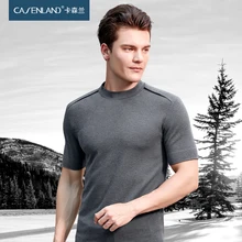 Новинка, теплая шерстяная Мужская рубашка, свитер с короткими рукавами, полувысокий воротник, тонкий джемпер, повседневный