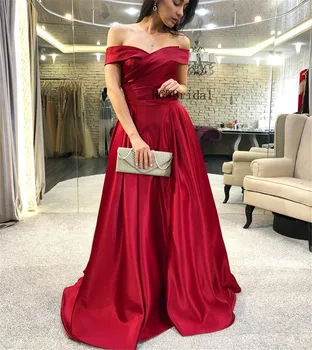 

2019 Burgundy Satin Elegant Long Prom Dresses Off The Shoulder Boat Neck A Line Cheap Women Occasion Dress Vestido De Festa