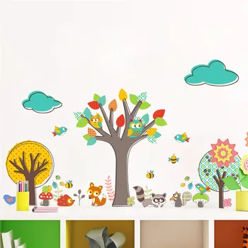 

Forest Tree Animals Owls Squirrel Bee Birds Wall Stickers for Kids Rooms Living Room Nursery Bedroom Decor Wall Decal Mural