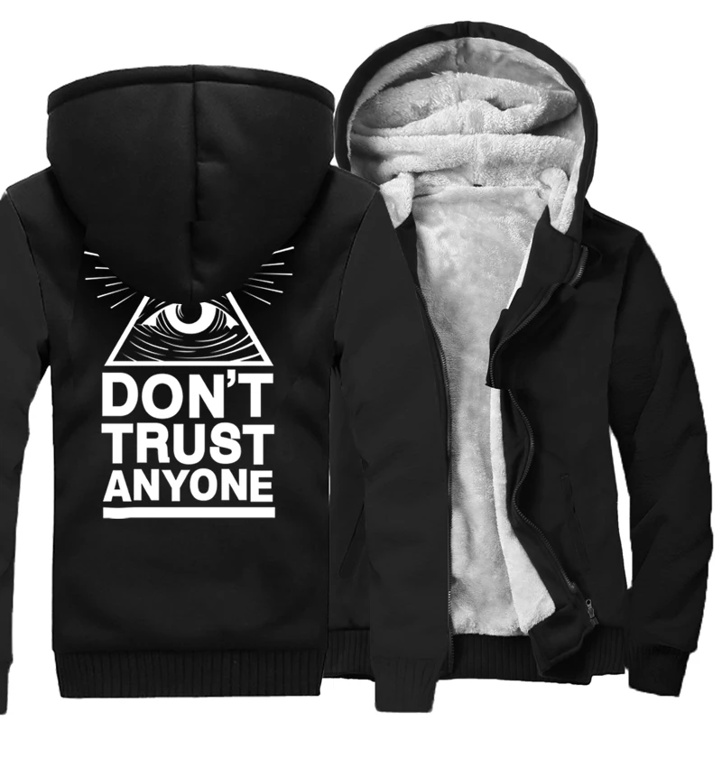 New Thick Hoody For Male 2017 Winter Warm Sweatshirt With Hat Print Dont Trust Anyone Illuminati All Seeing Eye Harajuku Hoodies