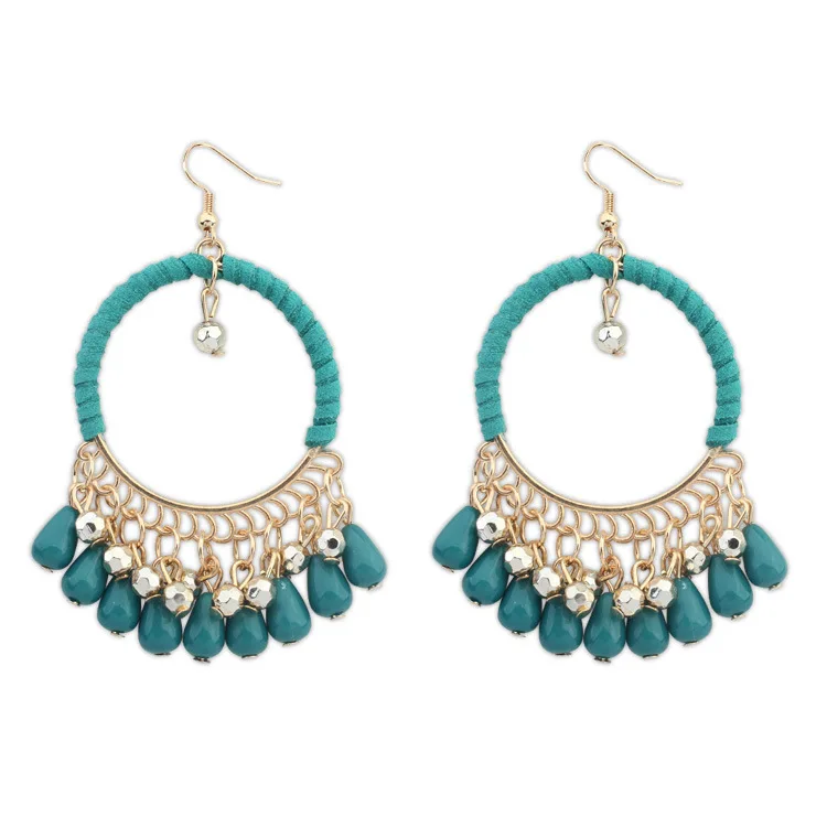Europe and the United States Ethnic Style Jewelry Trendy Hollow Circle Knitting Bohemian Tassel Earrings EH030 Dropshipping