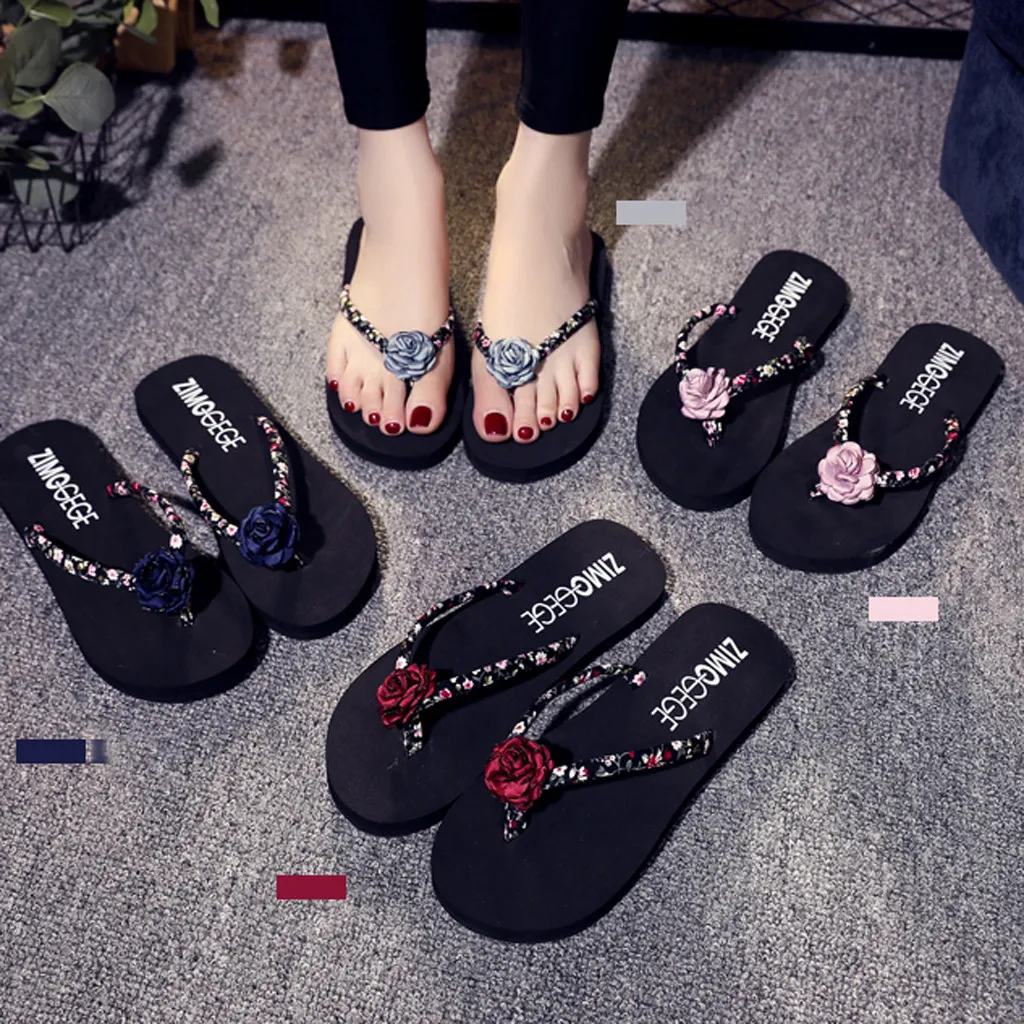 

Women's Sandals Fashion Floral Wedges Non-slip Flat Heel Flip-flops Slippers Summer Casual Outdoor Soft Beach Ladies Shoes T9#