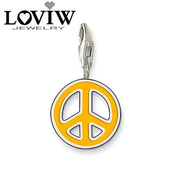 

Love Peace symbol Disc Charm pendant with clasp bracelet High Quality silver-plate Charm For Women DIY thomas sabor Jewelry