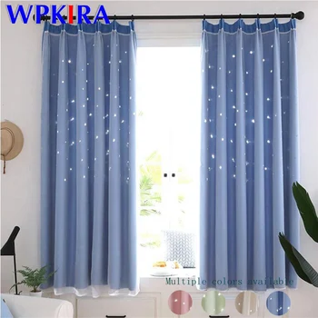 

Hollow Stars Children Curtain For Kids Boys Bedroom Double Fabric Fantasy Pink /Blue Short Curtain For Baby Girl Drapes FQ022