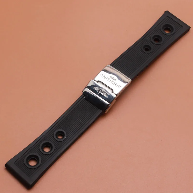 

24mm Watchband New High Quality Black Rubber Strap Band brand hours Divers watches accessories men with foliding clasp safety