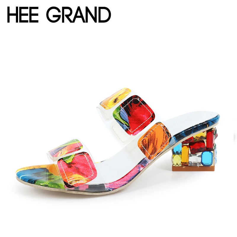 

2019 New Summer Women Multi Colors Sandals Fashion High Heels Open Toe Beach Flip Flops Ladies Crystal Heels Shoes Woman XWT1893