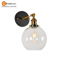Современный винтажный короткий винтажный Настенный светильник американский стиль стеклянная прикроватная Ретро железная настенная лампа Янтарная прикроватная E27 настенная лампа(BK-50