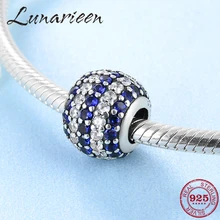 Новинка 925 стерлингового серебра синий и прозрачный Циркон в полоску модные бусины подходят Pandora браслет ювелирных изделий