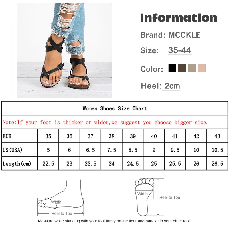 MCCKLE/летние женские Вьетнамки; сандалии-гладиаторы с перекрестными ремешками на лодыжках; женская пляжная обувь на плоской платформе с металлической пряжкой размера плюс