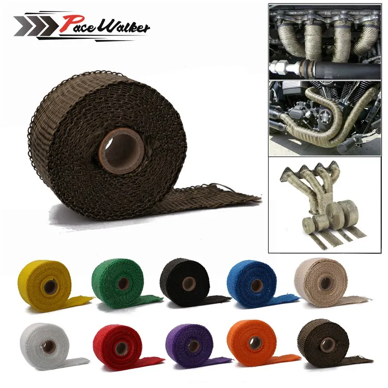 5m x 5cm x 2mm Wide Fiberglass Exhaust Pipe Header Insulation Tape with 4 SS TiesExhaust