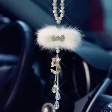 CJLWTTBOD Car rearview mirror decorations high-end fashion fox fur alloy pearl girl car interior accessories pendant ornaments