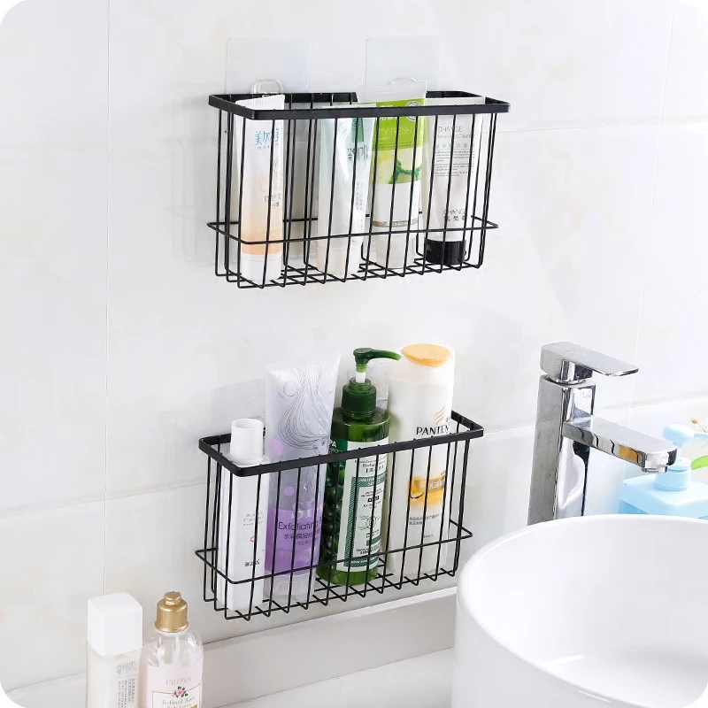 Kitchen Wall Mounted Iron Storage Basket Desktop Holder for Bathroom Shower 