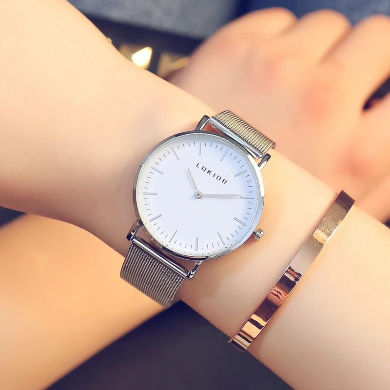 Lokior Brand Women Watches Fashion Rose Gold Ladies Dress Watch Ultra Thin Quartz Watch Dropshipping Clock Relogio Feminino Gift