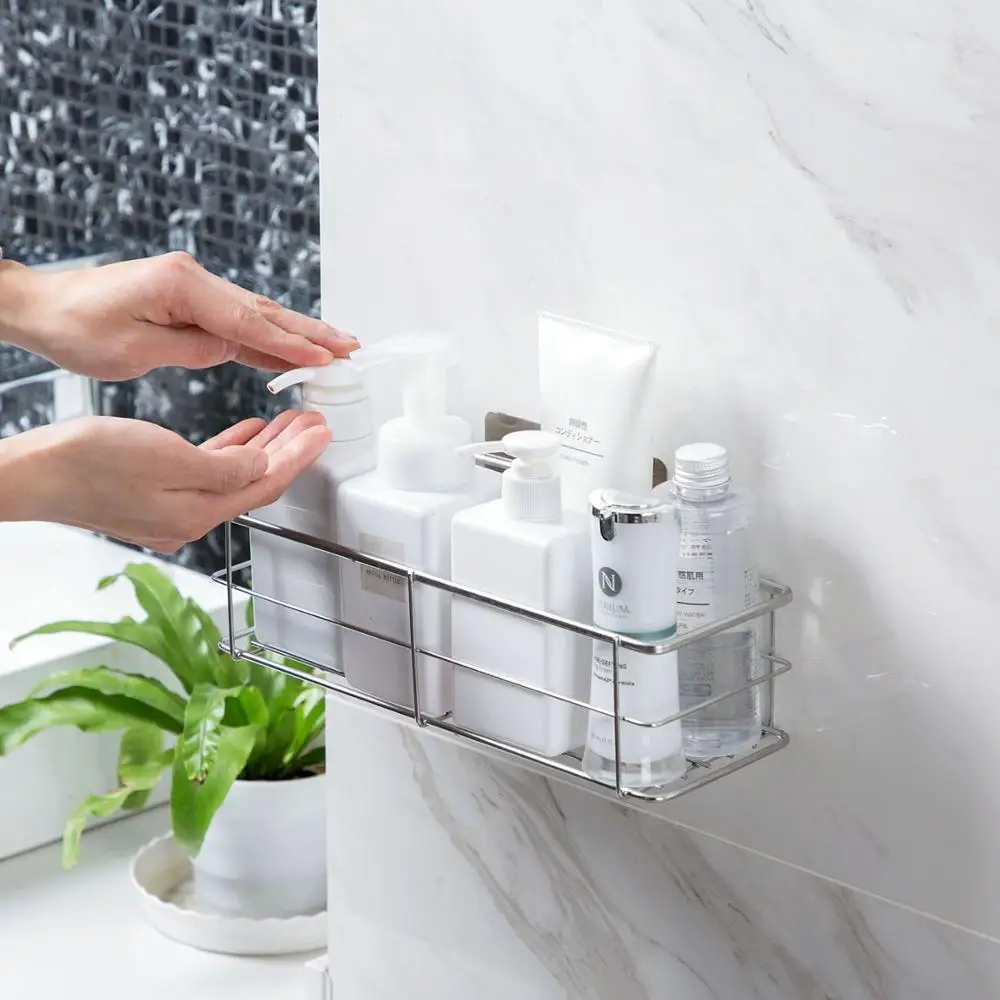 

Luxury Stainless Steel Bathroom Wall Storage Shelf Shampoo Shower Organizer Kitchen Jar Condiment Bottles Storage Rack