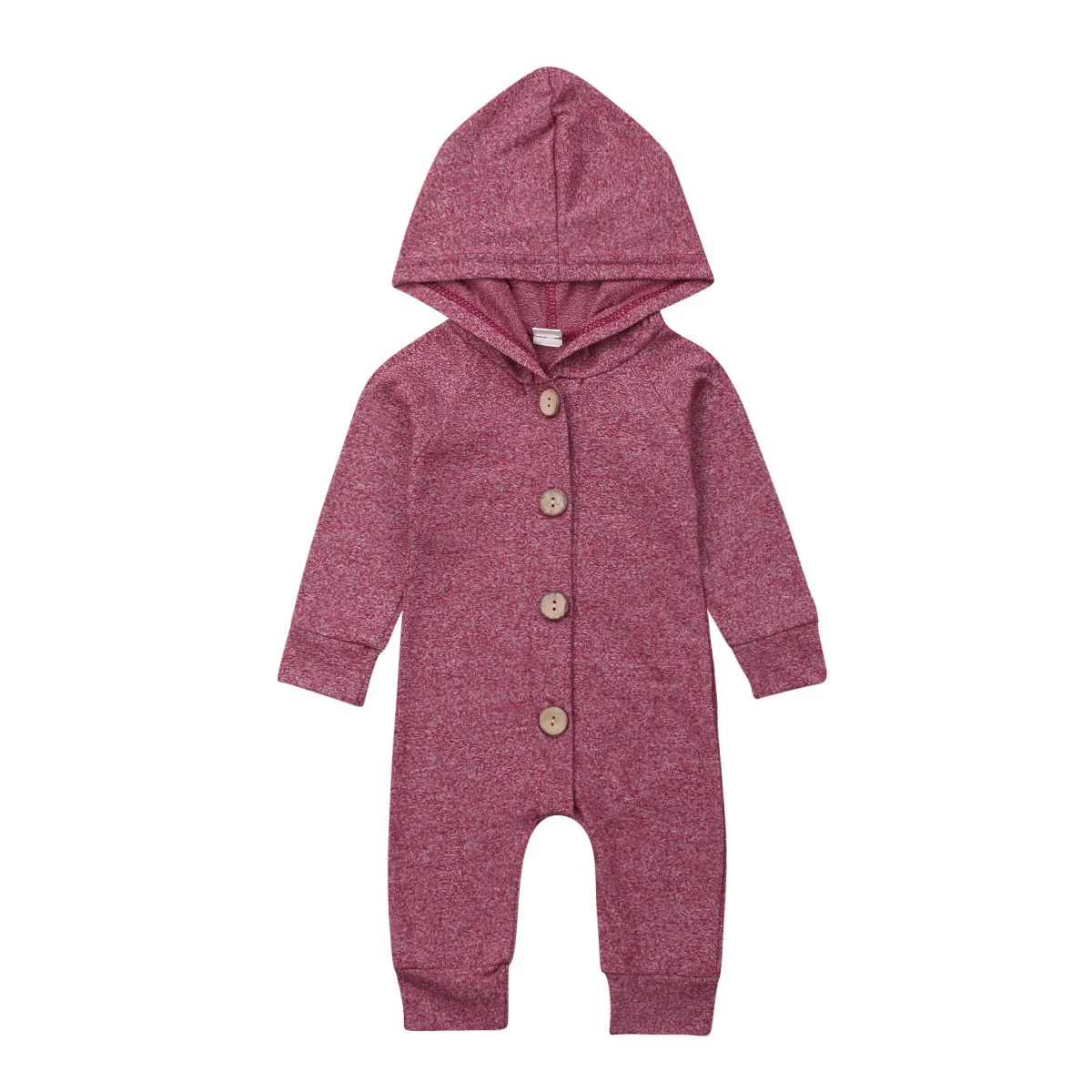Одежда для малышей на пуговицах, хлопковые детские комбинезоны с капюшоном и длинными рукавами для мальчиков и девочек, детский комбинезон, Одежда для новорожденных, повседневная одежда для детей 0-24 месяцев - Цвет: Фиолетовый