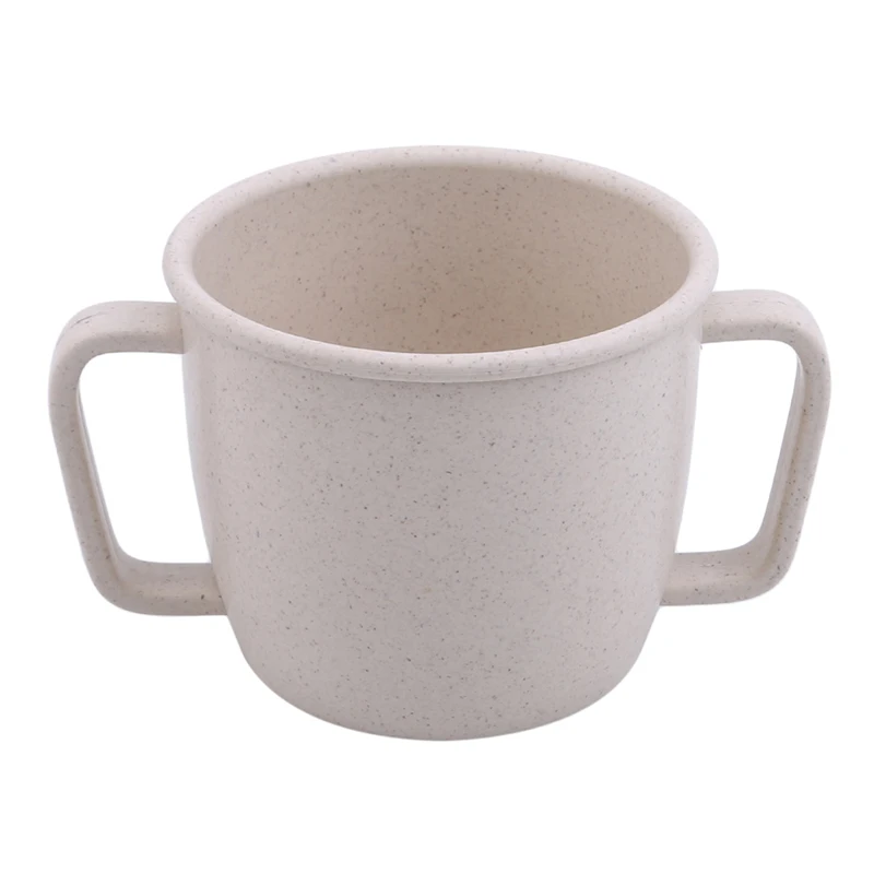 Nordic beige Пластиковая чашка с двойной ручкой для воды для детей, зеленые повседневные принадлежности, товары для личной гигиены, кухонные принадлежности - Цвет: Nordic beige