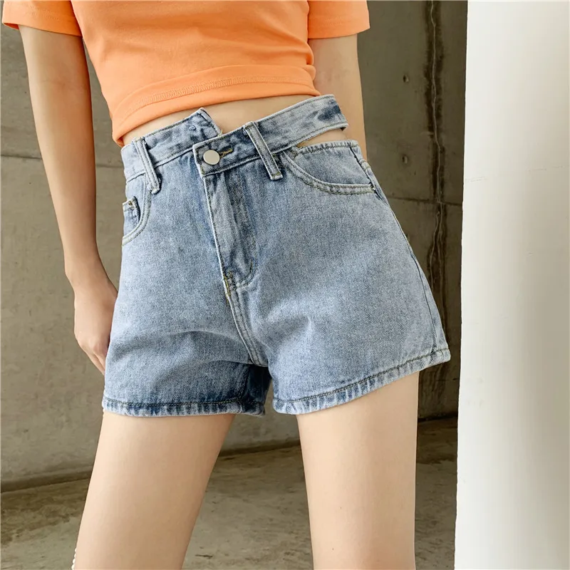

High Waist Hollow Out Sexy Shorts Women Cool Chic Irregular Pockets Korean Shorts Jeans Harajuku Streetwear Denim Shorts Summer