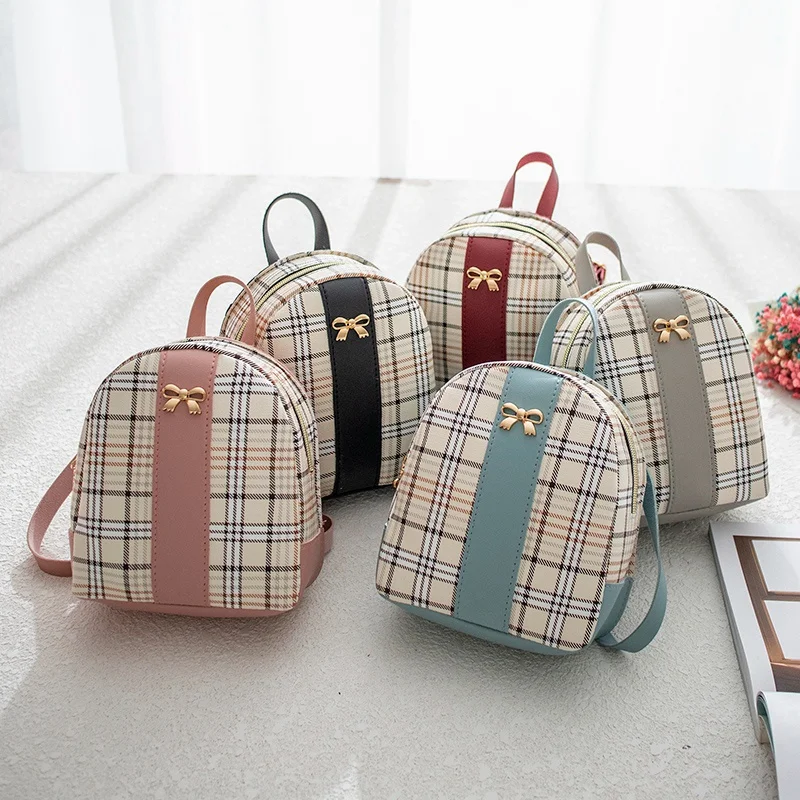 

JHD-Fashion Ladies Backpack Soft Press Multi-Function Small Backpack Hit Color Striped Backpack Girls Wallet