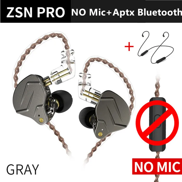 KZ ZSN Pro наушники в ухо гибридная технология 1BA+ 1DD HIFI бас металлические наушники Bluetooth Спорт шумоподавление Гарнитура монитор - Цвет: Gray NoMic bluetooth