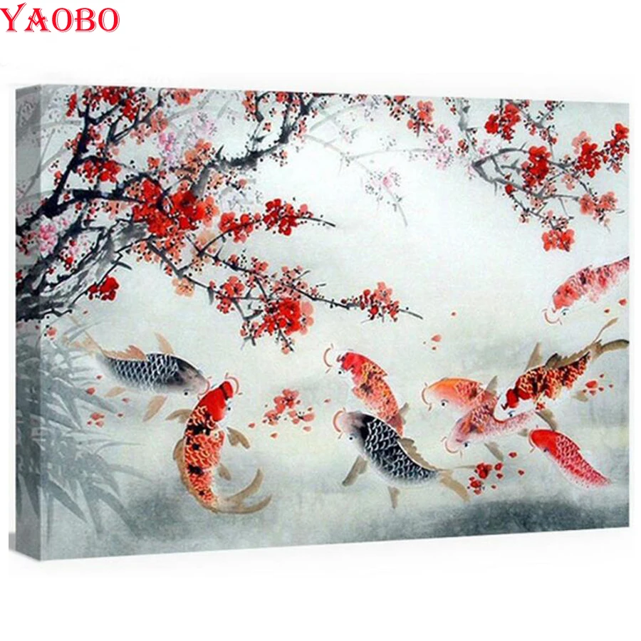 

5D diy Diamond Painting Koi fish Flowers Tree Cross Stitch Full Square Round diamond embroidery beads Mosaic painting rhinestone