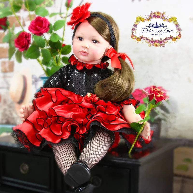 

New arrival Handmade Silicone vinyl adorable Brown Hair High Quality Princess Girl Bebe Alive Doll Xmas Birthday Gifts for Girls