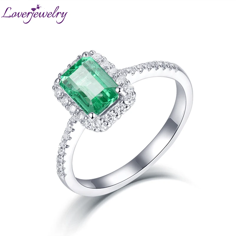 

Fine Jewelry Genuine 100% Natural Emerald 18K White Gold Engagement Diamonds Anniversary Ring for Women Emerald Jewelry WU94B