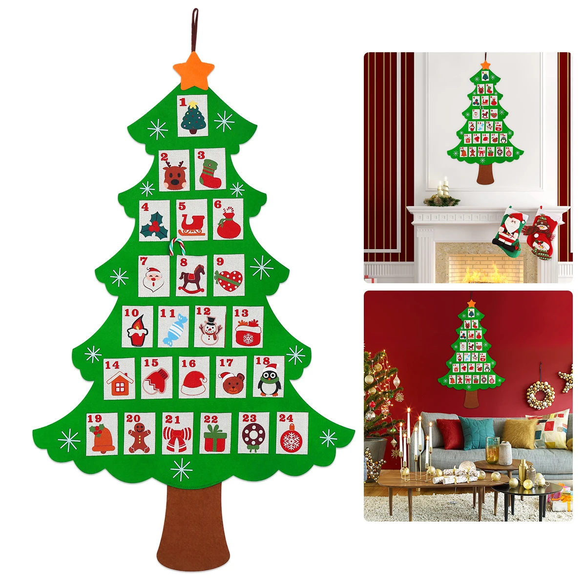 

NICEXMAS Hanging Felt Christmas Tree Calendar Countdown to Christmas Advent Calendar