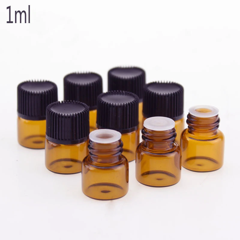 

1000pcs/lot 1ml Mini Amber Glass Essential Oil Sample Bottles With Reducer & Cap Small Glass Vials 1CC For Sale