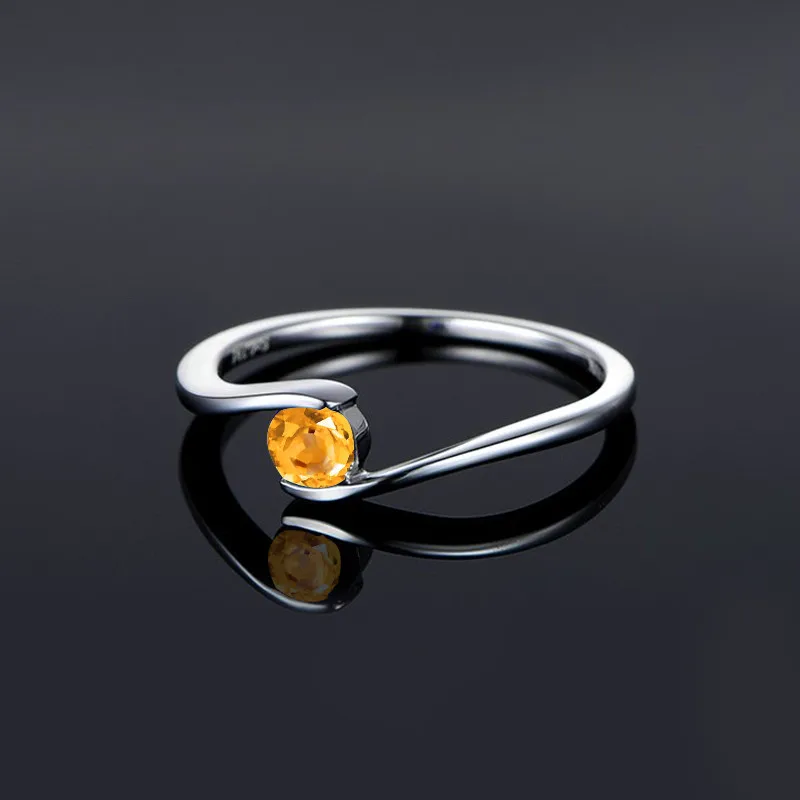 AINUOSHI натуральное цитрин уникальное кольцо 0.5ct круглый вырез драгоценные камни обручение вечерние женские ювелирные изделия чистый 925 серебряный пасьянс кольцо
