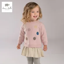 DB4008 dave bella autumn baby girls pink t shirt infant clothes girls dots pink tops blouse
