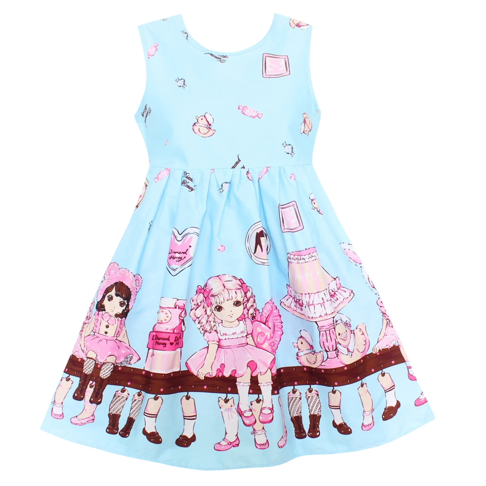 

Shybobbi New Summer Girls Dress Blue Cartoon Girl Positioning Dresses Party Princess Wedding Children Clothes Size 4-14