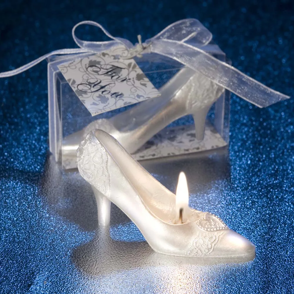 3D Wedding Decoration Crystal Shoe Design Candle White High Heels Shoes