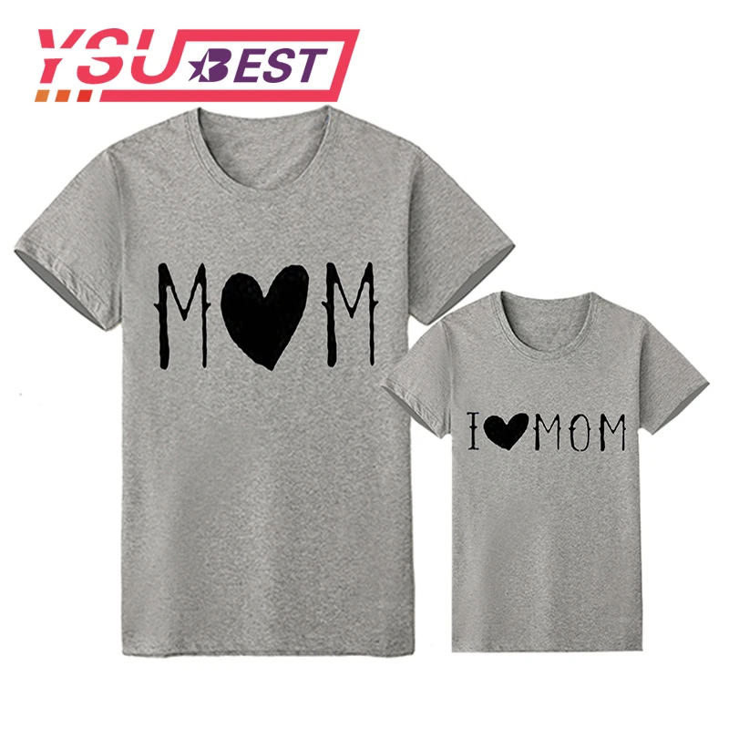 

2019 Mother Son Outfits Family Matching Mother and Daughter Clothes T Shirt Family Look Set I Love Mom Baby and Mum Mama T-shirt
