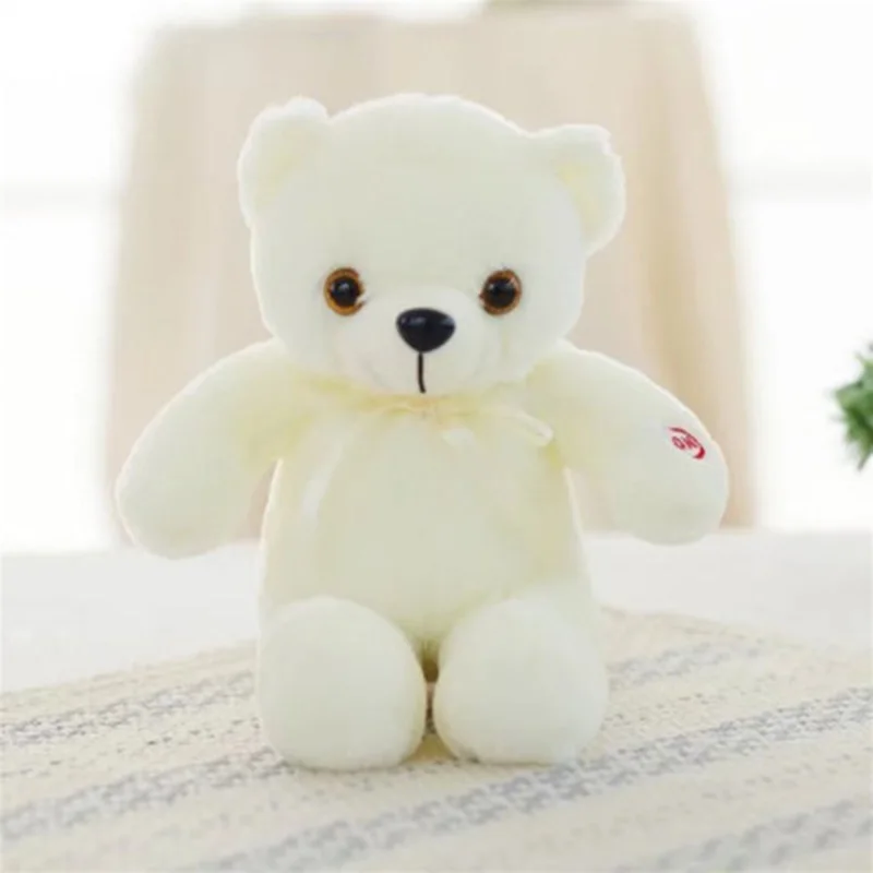 32 см плюшевый медведь кукла светящиеся медведи мультфильм милые светящиеся ленты медведь плюшевая кукла вышивка детские игрушки для детей подарки на день рождения - Цвет: white