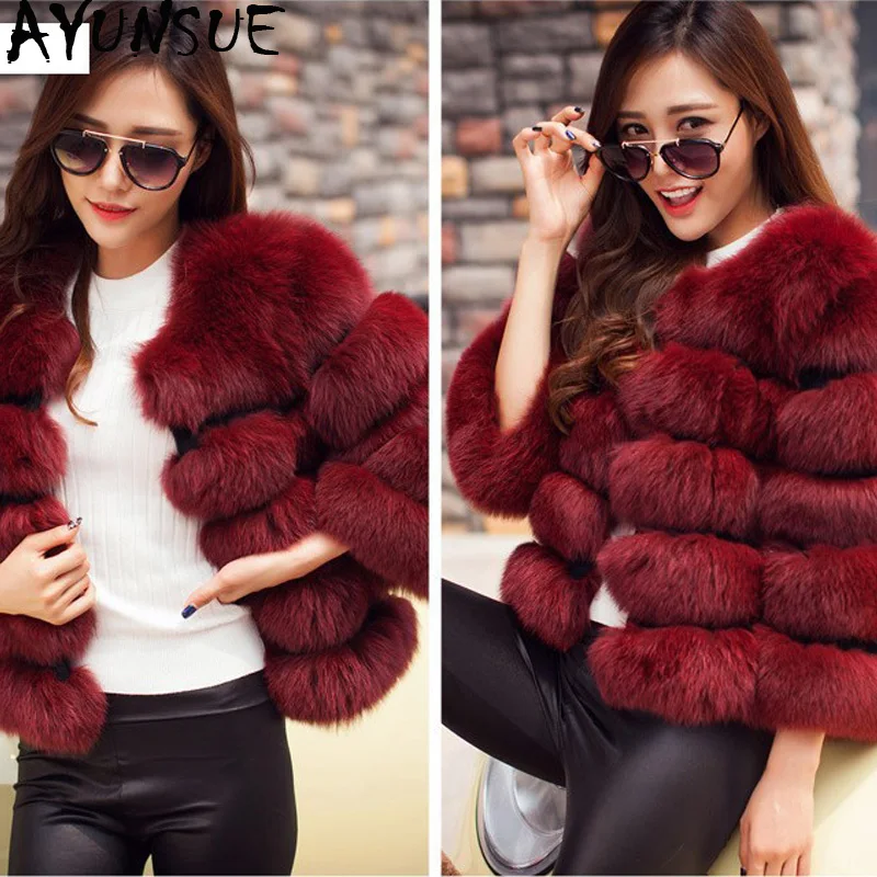

AYUNSUE Faux Fur Coat Women's Jackets Artificial Fox Fur Short Pink Coat Womens Coats Winter Fluffy Jacket Chaqueta Mujer KJ528