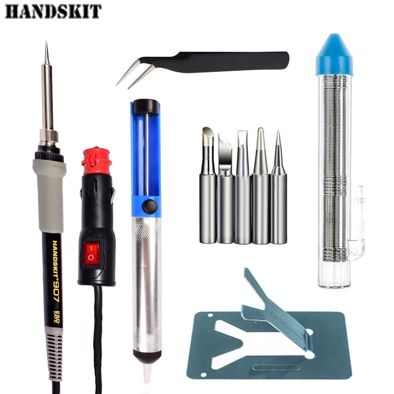 

Handskit 12 V DC 35 W Low-voltage Electric Heat Soldering Iron with Switch Desoldering Pump Soldering Stand 5 Soldering Tips