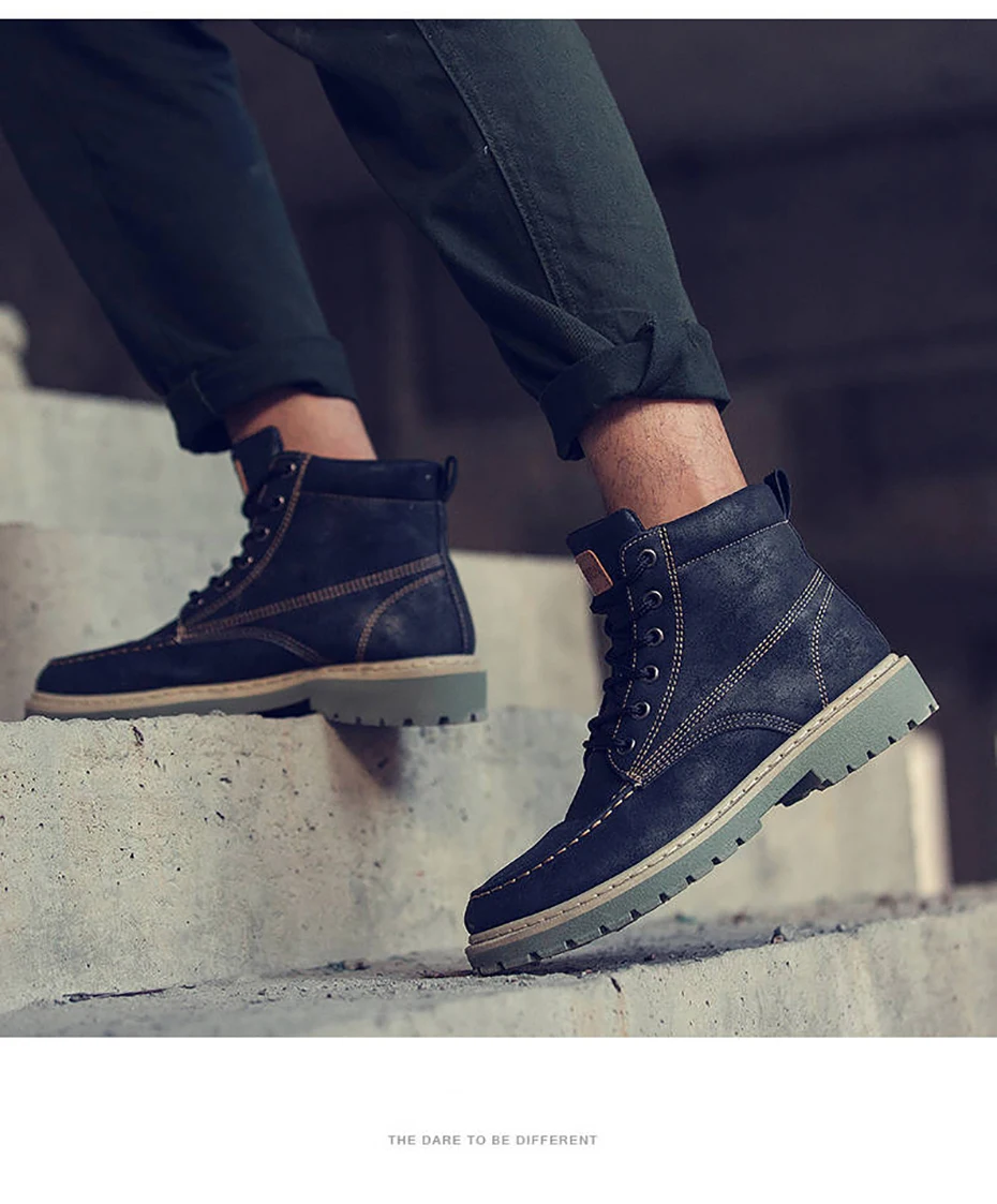 Boots Men Leather Sneakers Boots Fashion Winter Snow Warm Boots Men Lace Up Breathable Footwear Men Casual Shoes