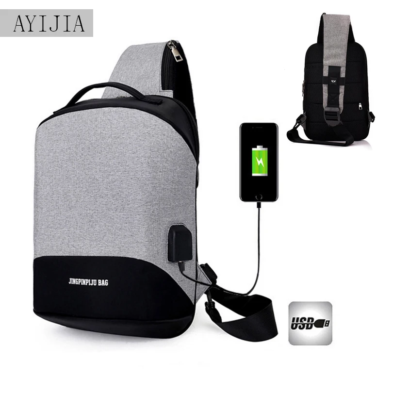 

2018 new men's art anti-theft shoulder bag USB charging chest bag waterproof ladies Messenger Business bags multi-color Package