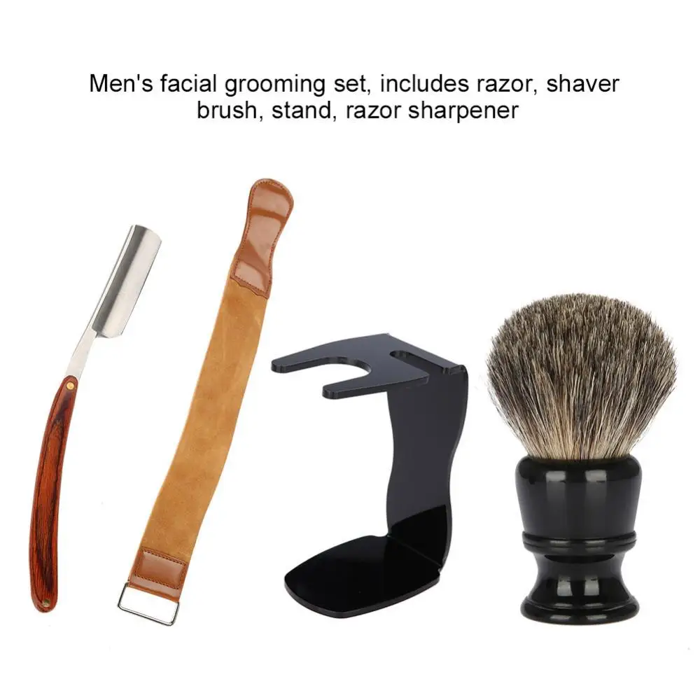 

Man Shave Set Straight Manual Razor Shaving Brush Leather Sharpening Strop Belt Men Face Care Grooming Kit