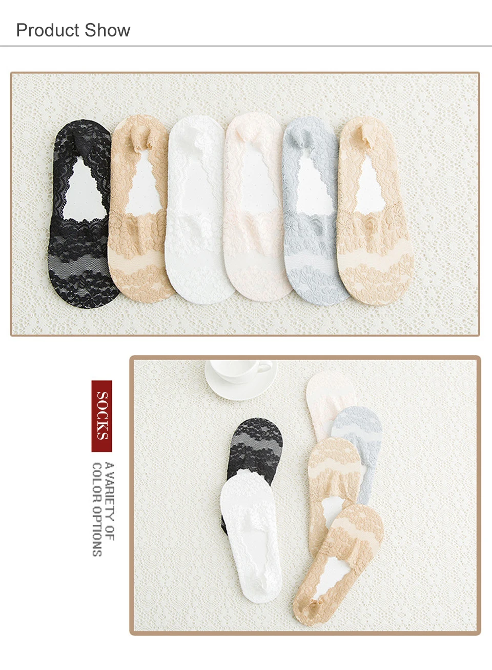 Summer Thin Boat Socks For Women Breathable Lace Sock Invisible High Heels Socks Slippers Soft Breathable Nylon Low Short Socks (4)
