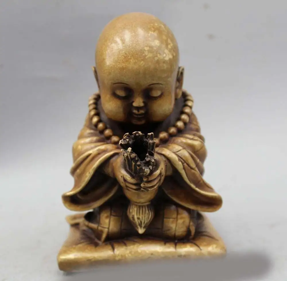 

8" Chinese Buddhism Bronze Monk Bless Pray Benediction Incense Burner Censer