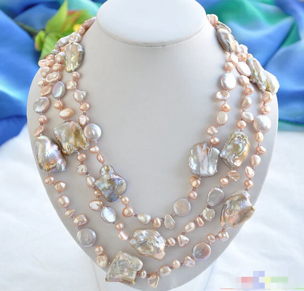 

Wholesale FREE SHIPPING P4189 3row 21" 30mm lavender coin rice baroque keshi freshwater pearl necklace