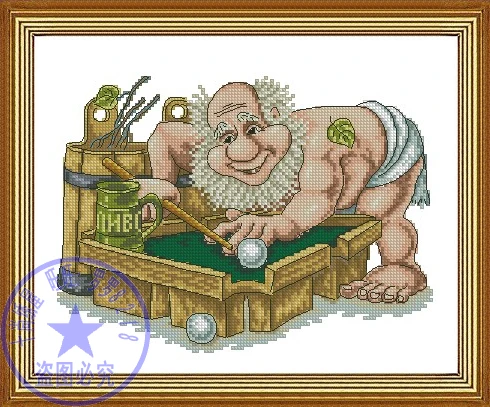 cs-2187 Cross Stitch Kit Funny Old Man Bald Head Billiard Table Tennis Player