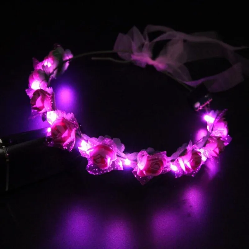 Светодиодный мигающий лента на голову с цветочным украшением, венок для женщин и девочек, светящиеся аксессуары для волос, светящиеся вечерние аксессуары для Хэллоуина - Цвет: rosy