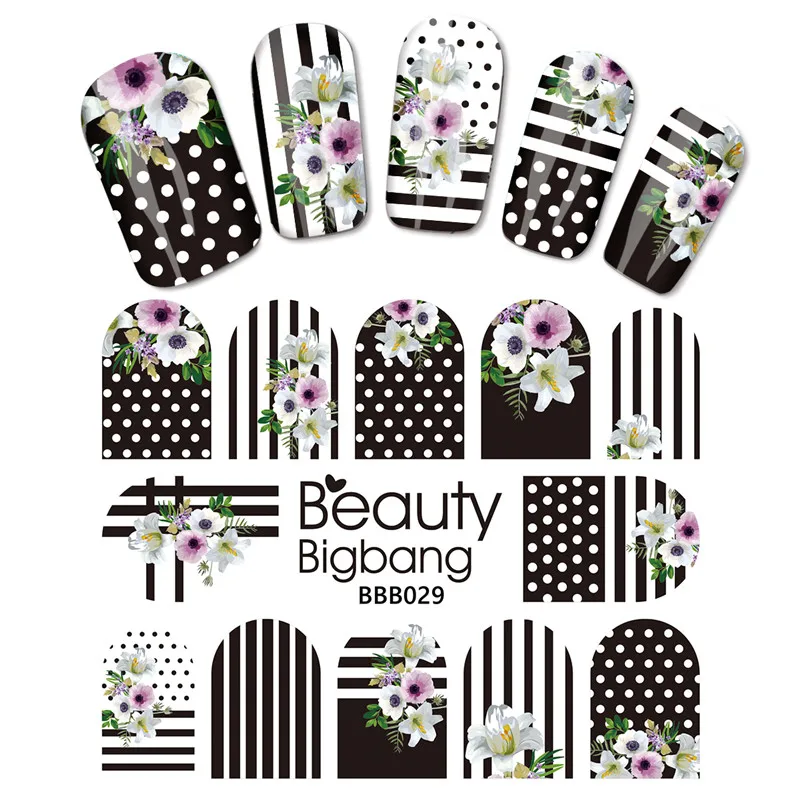 

BeautyBigBang 1 Sheet Nail Sticker Water Slider Decoration Plaid flower Design Manicure Transfer DIY Decals BBB029