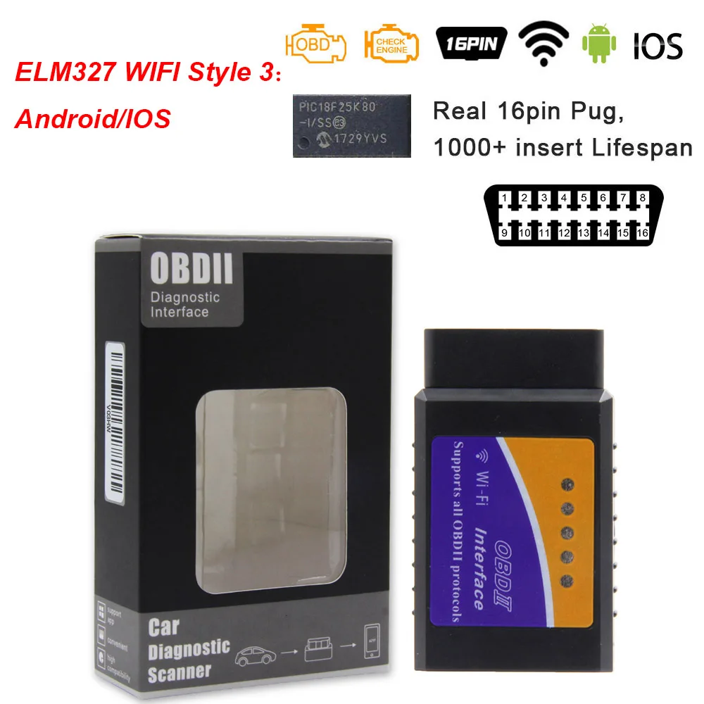 ELM 327 V1.5 PIC18F25K80 obd2 bluetooth wifi usb сканер для Android/IOS/ПК ELM327 V1.5 obd 2 obd2 1,5 автомобиля диагностики авто диагностический инструмент - Цвет: WIFI Style 3