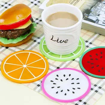 

7pcs Fruit Coaster Colorful Transparent Silicone Cup Holder Drinks Mat Tableware Placemat