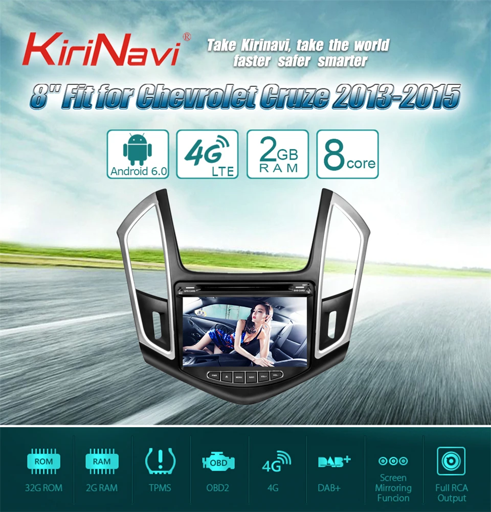 Cheap KiriNavi Octa core 4G LET android 7 car stereo for Chevrolet Cruze gps multimedia system 2013 - 2015 support 4K Video 4G 0